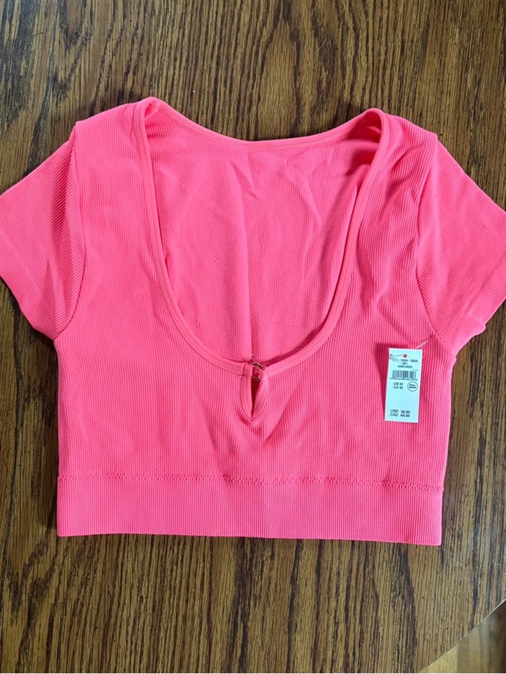 aerie Neon Pink Ribbed Scoop Crop Top